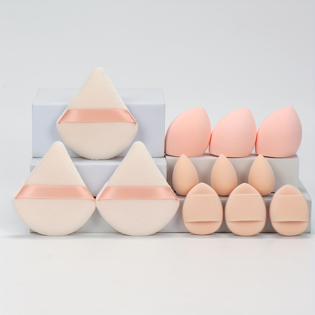 12pcs All-Purpose Makeup Sponge Set, Consisting of 3 Loose Powder Puffs, 3 Mini Air Cushion Puffs, 3 Beauty Eggs And 3 Mini Beauty Eggs. Foundation Blending Beauty Sponges, Liquid, Cream And Powder Flawless, Latex-Free Wet An