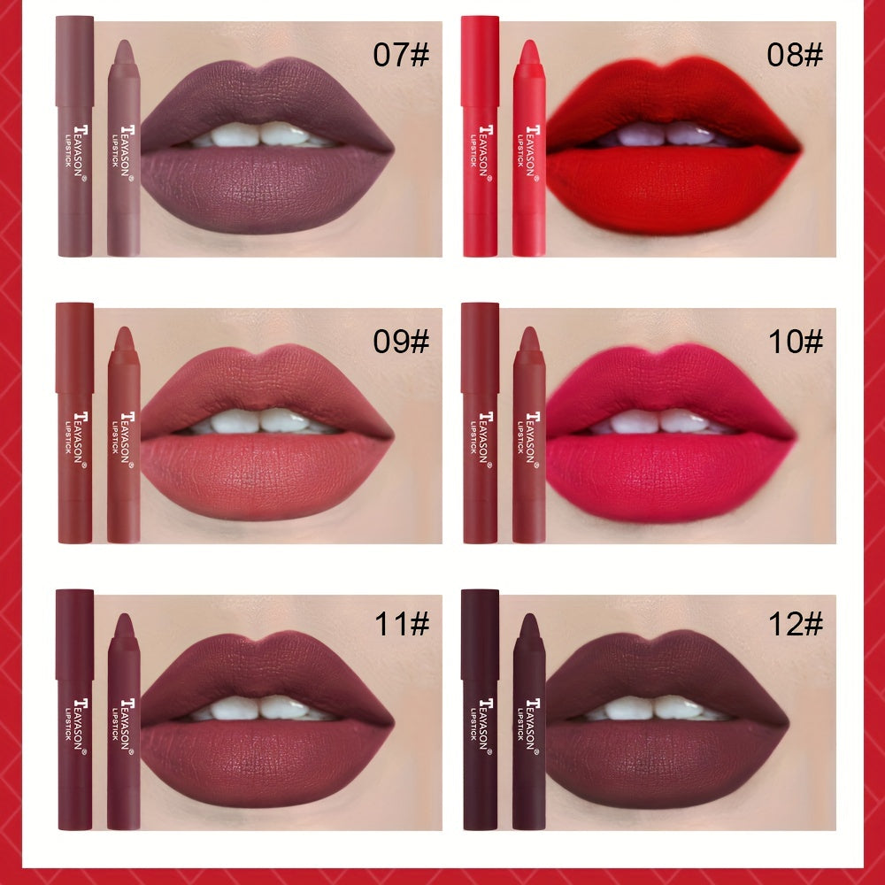 12 Colors Matte Moisturizing Lipstick Crayons - Long Lasting, Waterproof, Smooth, Fuller Lip Makeup Finish Valentine's Day Gifts