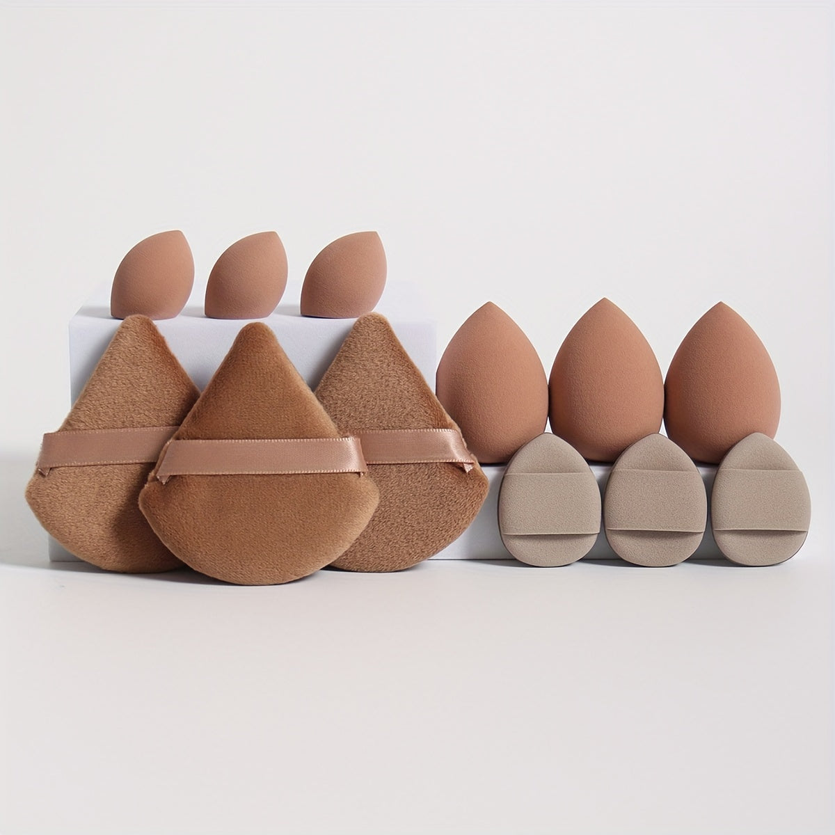 12pcs All-Purpose Makeup Sponge Set, Consisting of 3 Loose Powder Puffs, 3 Mini Air Cushion Puffs, 3 Beauty Eggs And 3 Mini Beauty Eggs. Foundation Blending Beauty Sponges, Liquid, Cream And Powder Flawless, Latex-Free Wet An