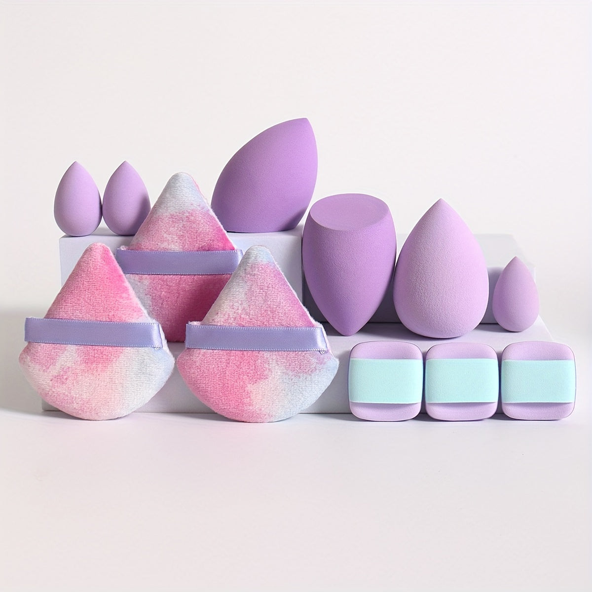 12pcs All-Purpose Makeup Sponge Set, Consisting of 3 Loose Powder Puffs, 3 Mini Air Cushion Puffs, 3 Beauty Eggs And 3 Mini Beauty Eggs. Foundation Blending Beauty Sponges, Liquid, Cream And Powder Flawless, Latex-Free Wet An