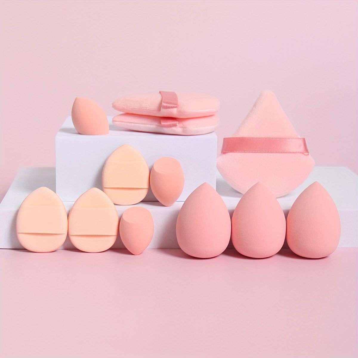 12pcs All-Purpose Makeup Sponge Set, Consisting of 3 Loose Powder Puffs, 3 Mini Air Cushion Puffs, 3 Beauty Eggs And 3 Mini Beauty Eggs. Foundation Blending Beauty Sponges, Liquid, Cream And Powder Flawless, Latex-Free Wet An