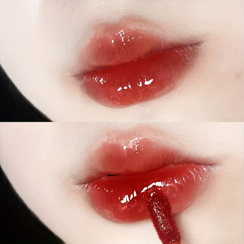 6 color lip glaze, cute little bear, mirror gloss, jelly lips with sparkling light dew water, long-lasting stain resistant transparent film forming lip gloss, full lip color.