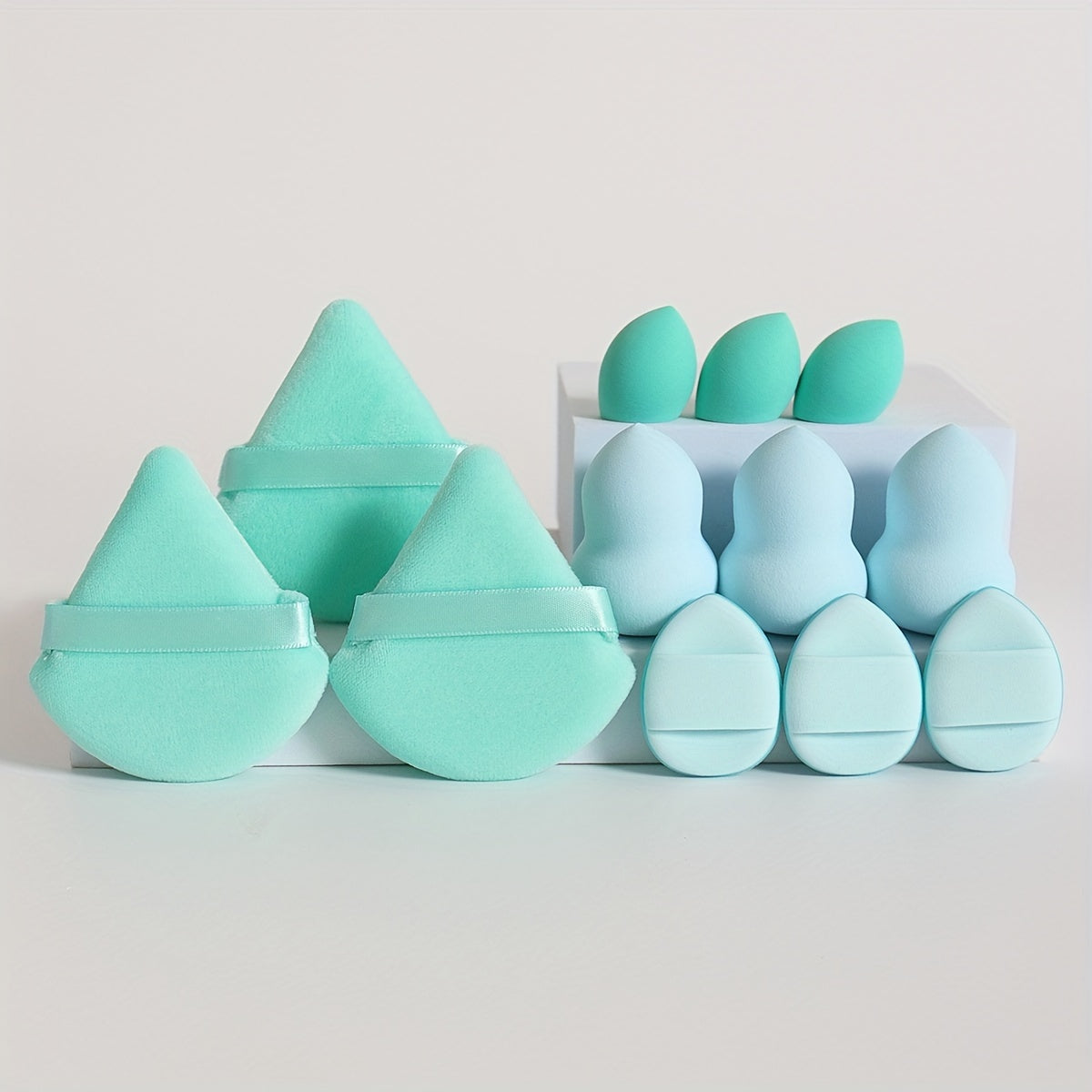 12pcs All-Purpose Makeup Sponge Set, Consisting of 3 Loose Powder Puffs, 3 Mini Air Cushion Puffs, 3 Beauty Eggs And 3 Mini Beauty Eggs. Foundation Blending Beauty Sponges, Liquid, Cream And Powder Flawless, Latex-Free Wet An