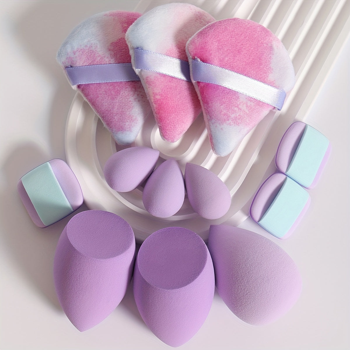 12pcs All-Purpose Makeup Sponge Set, Consisting of 3 Loose Powder Puffs, 3 Mini Air Cushion Puffs, 3 Beauty Eggs And 3 Mini Beauty Eggs. Foundation Blending Beauty Sponges, Liquid, Cream And Powder Flawless, Latex-Free Wet An