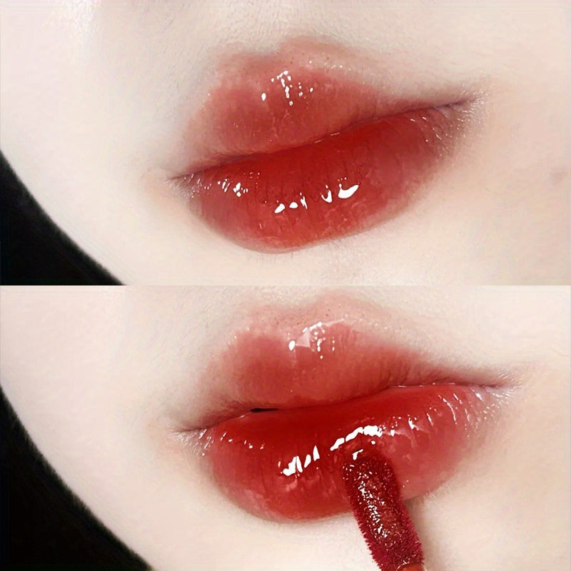 6 color lip glaze, cute little bear, mirror gloss, jelly lips with sparkling light dew water, long-lasting stain resistant transparent film forming lip gloss, full lip color.