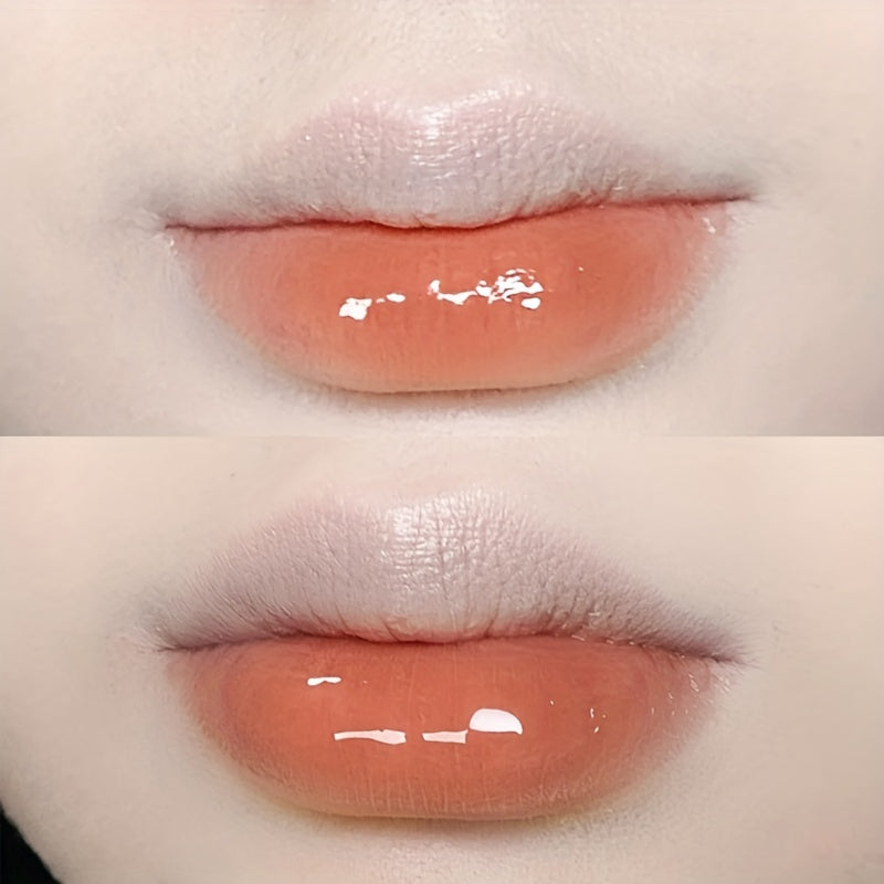 6 color lip glaze, cute little bear, mirror gloss, jelly lips with sparkling light dew water, long-lasting stain resistant transparent film forming lip gloss, full lip color.