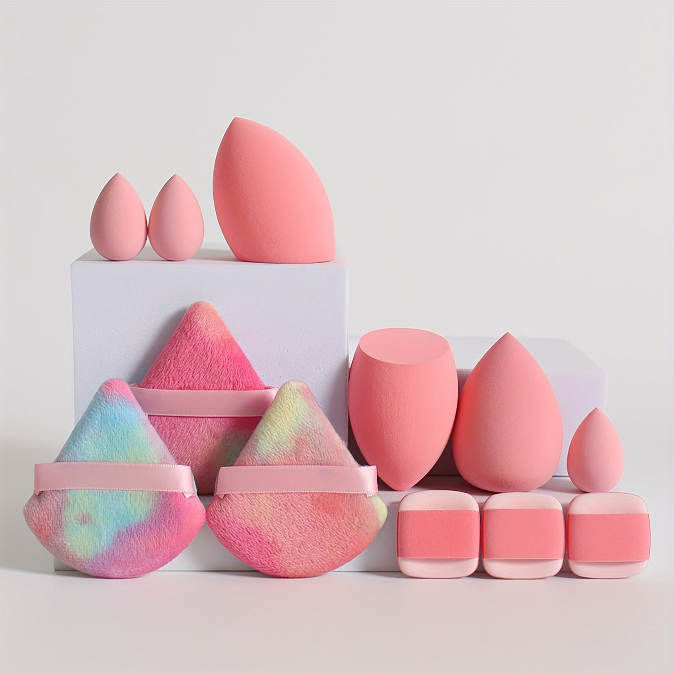 12pcs All-Purpose Makeup Sponge Set, Consisting of 3 Loose Powder Puffs, 3 Mini Air Cushion Puffs, 3 Beauty Eggs And 3 Mini Beauty Eggs. Foundation Blending Beauty Sponges, Liquid, Cream And Powder Flawless, Latex-Free Wet An