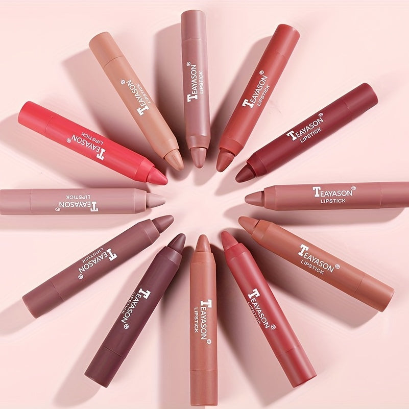 12 Colors Matte Moisturizing Lipstick Crayons - Long Lasting, Waterproof, Smooth, Fuller Lip Makeup Finish Valentine's Day Gifts