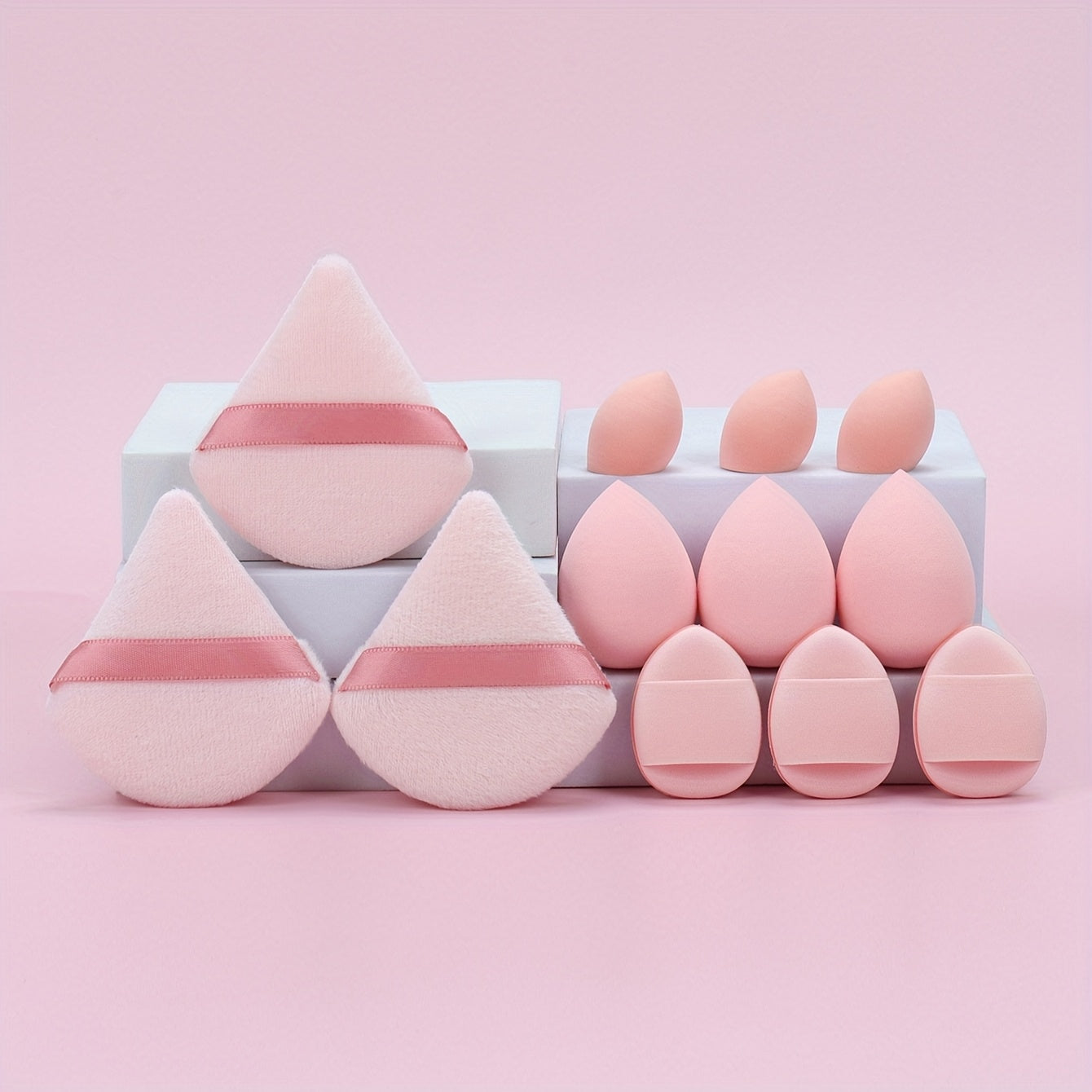 12pcs All-Purpose Makeup Sponge Set, Consisting of 3 Loose Powder Puffs, 3 Mini Air Cushion Puffs, 3 Beauty Eggs And 3 Mini Beauty Eggs. Foundation Blending Beauty Sponges, Liquid, Cream And Powder Flawless, Latex-Free Wet An