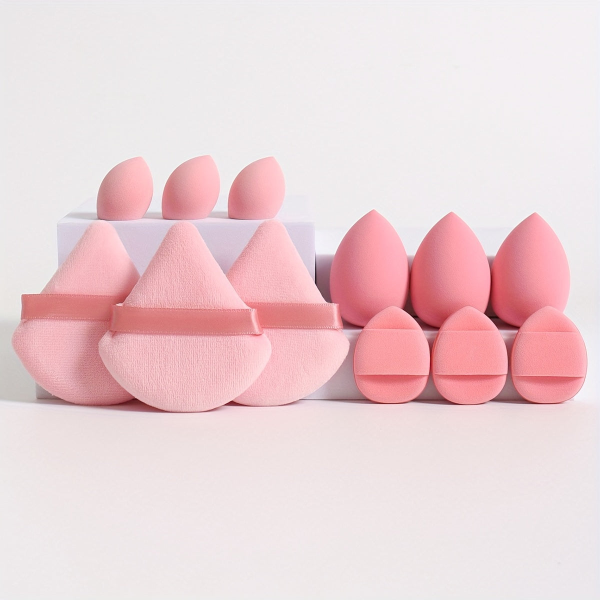 12pcs All-Purpose Makeup Sponge Set, Consisting of 3 Loose Powder Puffs, 3 Mini Air Cushion Puffs, 3 Beauty Eggs And 3 Mini Beauty Eggs. Foundation Blending Beauty Sponges, Liquid, Cream And Powder Flawless, Latex-Free Wet An