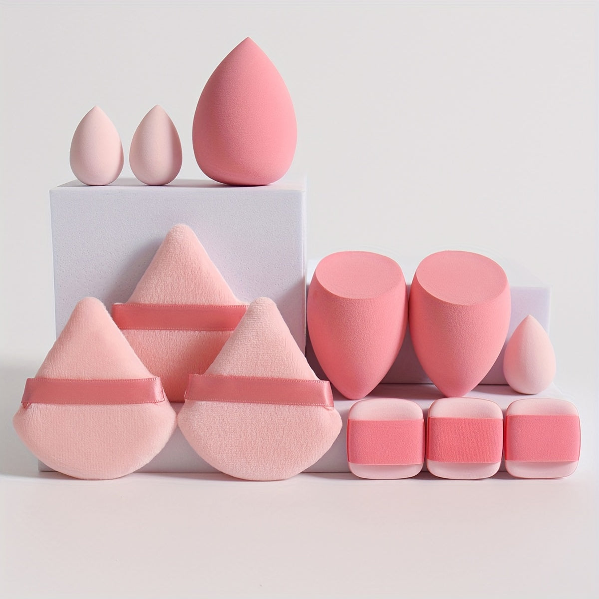 12pcs All-Purpose Makeup Sponge Set, Consisting of 3 Loose Powder Puffs, 3 Mini Air Cushion Puffs, 3 Beauty Eggs And 3 Mini Beauty Eggs. Foundation Blending Beauty Sponges, Liquid, Cream And Powder Flawless, Latex-Free Wet An