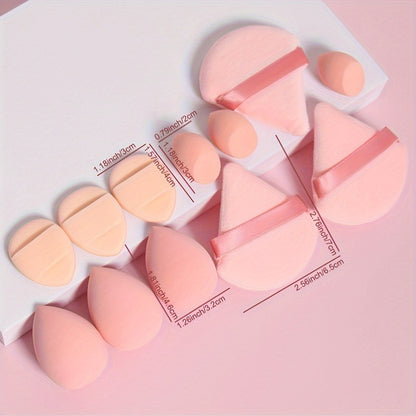 12pcs All-Purpose Makeup Sponge Set, Consisting of 3 Loose Powder Puffs, 3 Mini Air Cushion Puffs, 3 Beauty Eggs And 3 Mini Beauty Eggs. Foundation Blending Beauty Sponges, Liquid, Cream And Powder Flawless, Latex-Free Wet An