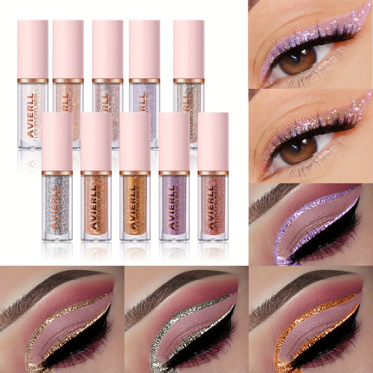 AVIERLL Sparkling Glitter Liquid Eyeliner Pen - 10 Colors, Long-Lasting Shimmer, Waterproof & Smudge-Proof, Easy Apply Fast Drying Eye Makeup, Colorful Eyeliner, AVIERLL