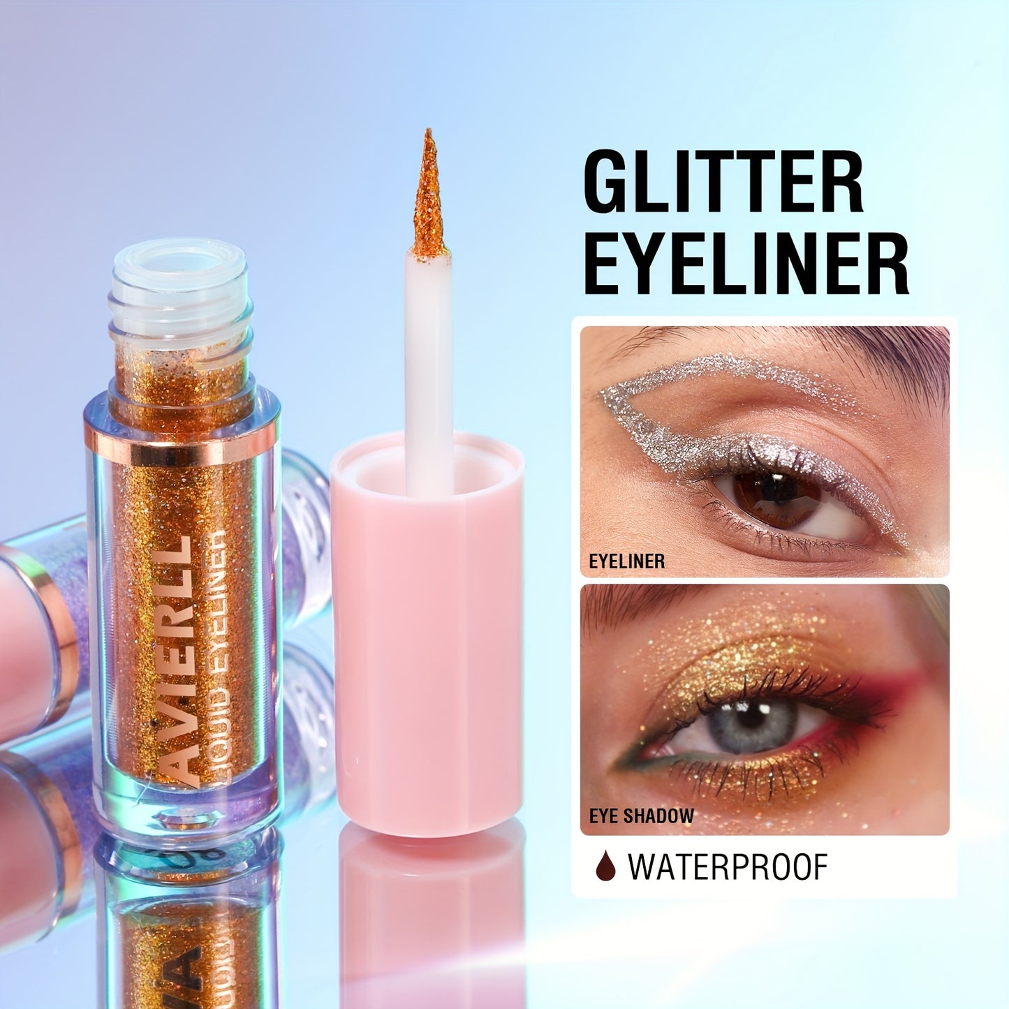 AVIERLL Sparkling Glitter Liquid Eyeliner Pen - 10 Colors, Long-Lasting Shimmer, Waterproof & Smudge-Proof, Easy Apply Fast Drying Eye Makeup, Colorful Eyeliner, AVIERLL
