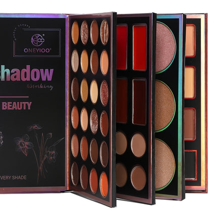 Extra Large New 4-Page 55-Color Eyeshadow Palette with 24 Matte & Shimmer Shades, 6 Lip Glosses, and 9 Highlighters - Perfect Multifunctional Makeup Set for Women's Holiday Gifts