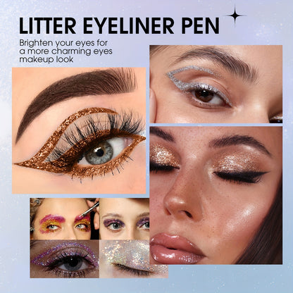 AVIERLL Sparkling Glitter Liquid Eyeliner Pen - 10 Colors, Long-Lasting Shimmer, Waterproof & Smudge-Proof, Easy Apply Fast Drying Eye Makeup, Colorful Eyeliner, AVIERLL