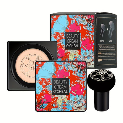 Mushroom Head Foundation BB Cream - Full Coverage, Long-Lasting Moisturizing Concealer for All Skin Types, Natural Nude Finish with Floral Packaging, Longlasting Foundation | Artistic Packaging | Vibrant Design