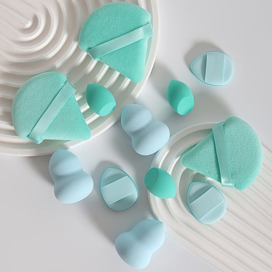 12pcs All-Purpose Makeup Sponge Set, Consisting of 3 Loose Powder Puffs, 3 Mini Air Cushion Puffs, 3 Beauty Eggs And 3 Mini Beauty Eggs. Foundation Blending Beauty Sponges, Liquid, Cream And Powder Flawless, Latex-Free Wet An