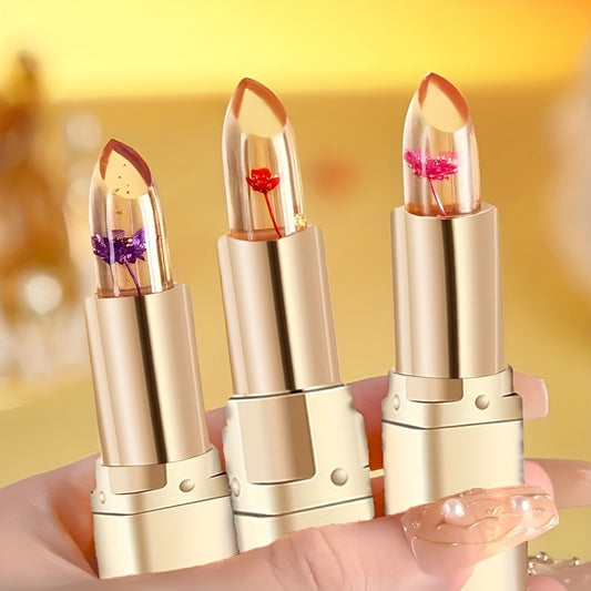 Pack of 2 Flower Jelly Lipstick, Color-Changing Long-Lasting Nourishing Balm with Magic Temperature Shift Lip Gloss, Suitable for All Light Beige Types, Perfect Valentines Day Gift