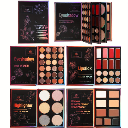 Extra Large New 4-Page 55-Color Eyeshadow Palette with 24 Matte & Shimmer Shades, 6 Lip Glosses, and 9 Highlighters - Perfect Multifunctional Makeup Set for Women's Holiday Gifts