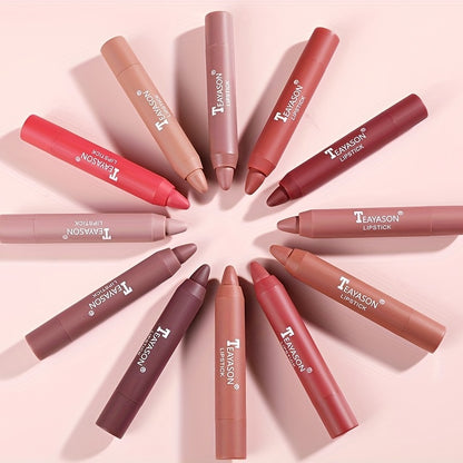 12 Colors Matte Moisturizing Lipstick Crayons - Long Lasting, Waterproof, Smooth, Fuller Lip Makeup Finish Valentine's Day Gifts