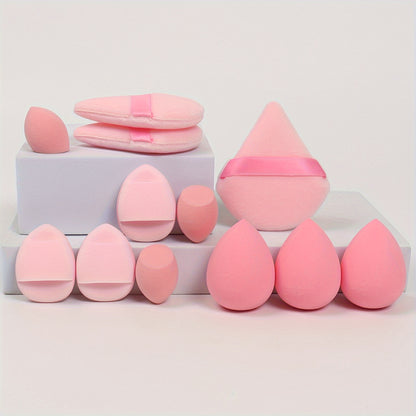 12pcs All-Purpose Makeup Sponge Set, Consisting of 3 Loose Powder Puffs, 3 Mini Air Cushion Puffs, 3 Beauty Eggs And 3 Mini Beauty Eggs. Foundation Blending Beauty Sponges, Liquid, Cream And Powder Flawless, Latex-Free Wet An