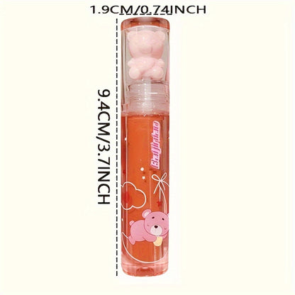 6 color lip glaze, cute little bear, mirror gloss, jelly lips with sparkling light dew water, long-lasting stain resistant transparent film forming lip gloss, full lip color.