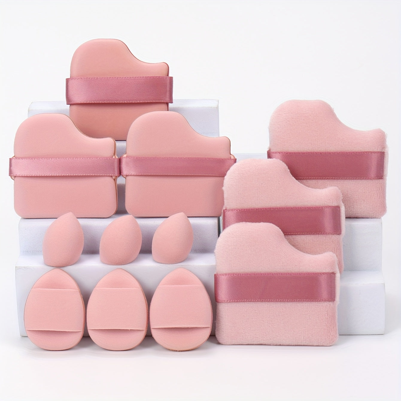 12pcs All-Purpose Makeup Sponge Set, Consisting of 3 Loose Powder Puffs, 3 Mini Air Cushion Puffs, 3 Beauty Eggs And 3 Mini Beauty Eggs. Foundation Blending Beauty Sponges, Liquid, Cream And Powder Flawless, Latex-Free Wet An