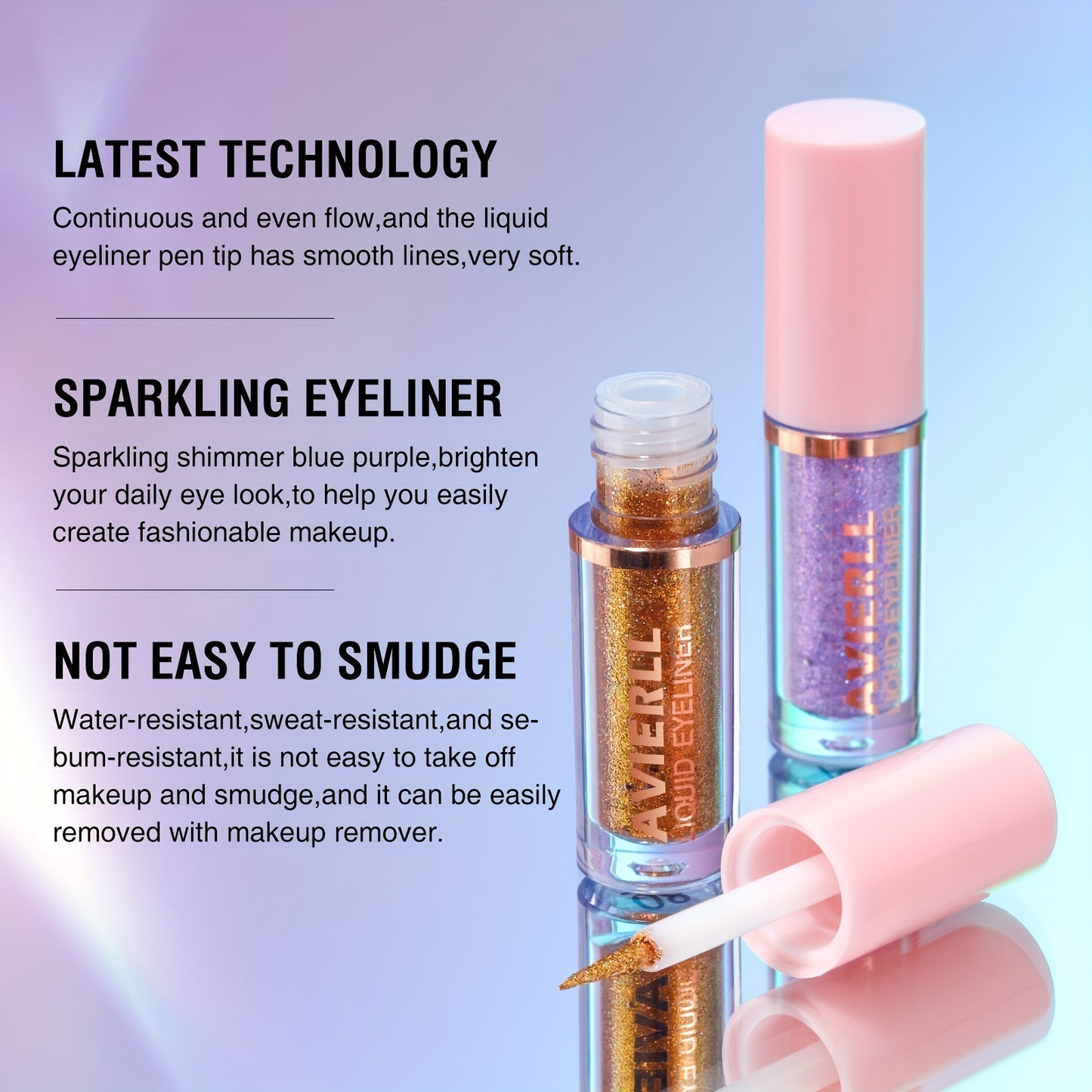 AVIERLL Sparkling Glitter Liquid Eyeliner Pen - 10 Colors, Long-Lasting Shimmer, Waterproof & Smudge-Proof, Easy Apply Fast Drying Eye Makeup, Colorful Eyeliner, AVIERLL