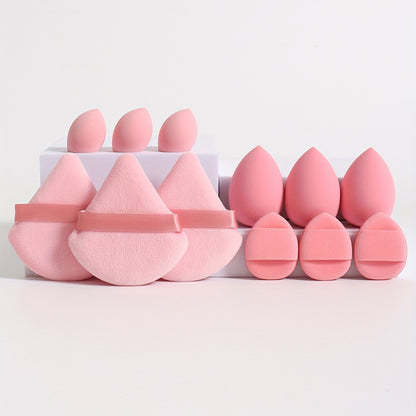 12pcs All-Purpose Makeup Sponge Set, Consisting of 3 Loose Powder Puffs, 3 Mini Air Cushion Puffs, 3 Beauty Eggs And 3 Mini Beauty Eggs. Foundation Blending Beauty Sponges, Liquid, Cream And Powder Flawless, Latex-Free Wet An