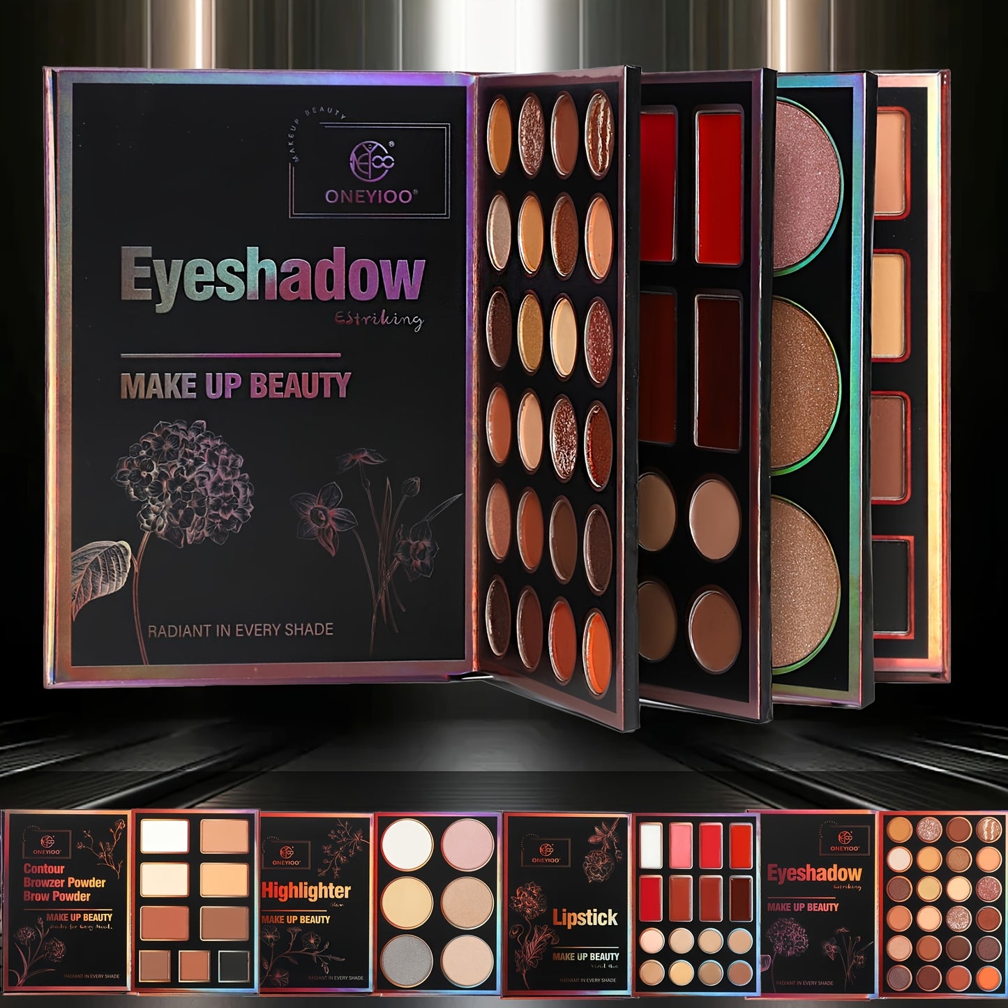 Extra Large New 4-Page 55-Color Eyeshadow Palette with 24 Matte & Shimmer Shades, 6 Lip Glosses, and 9 Highlighters - Perfect Multifunctional Makeup Set for Women's Holiday Gifts