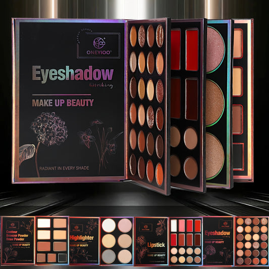 Extra Large New 4-Page 55-Color Eyeshadow Palette with 24 Matte & Shimmer Shades, 6 Lip Glosses, and 9 Highlighters - Perfect Multifunctional Makeup Set for Women's Holiday Gifts