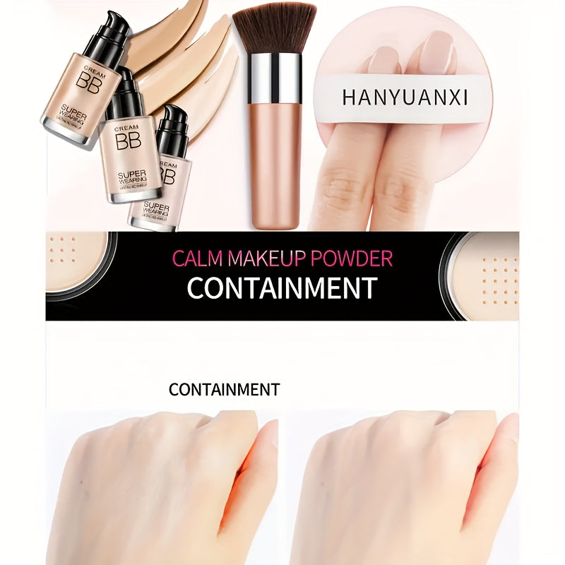 Face Makeup Kit- BB Cream & Makeup Powder & Brush, Matte foundation, concealer BB, quickly complete your daily makeup routine, Moisturizing, long-lasting makeup, Quick Beauty Routine, Buildable Coverage, Creamy Texture, Longw